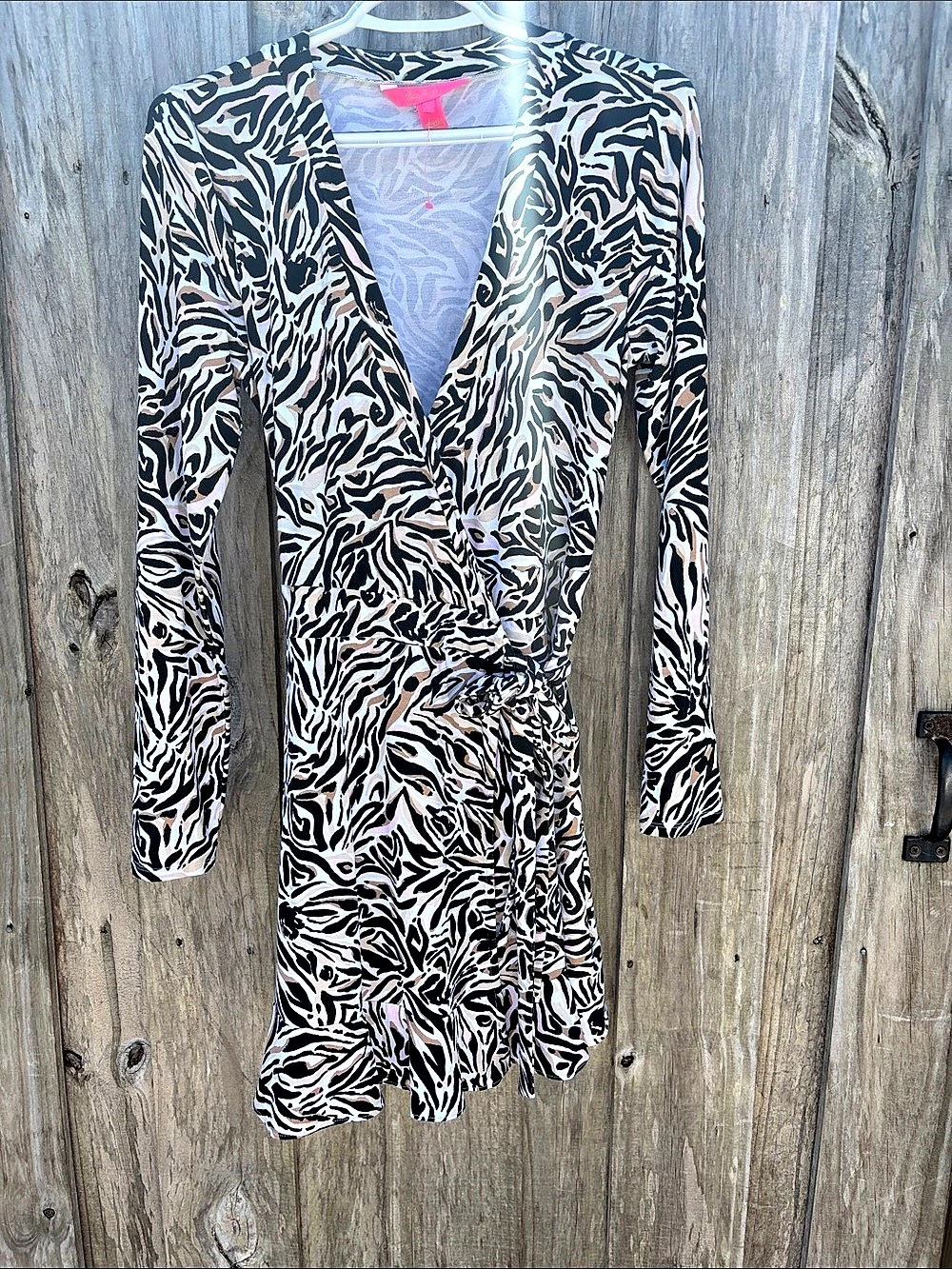Betsey Johnson Animal Print Wrap Mini Dress Size Large Like New